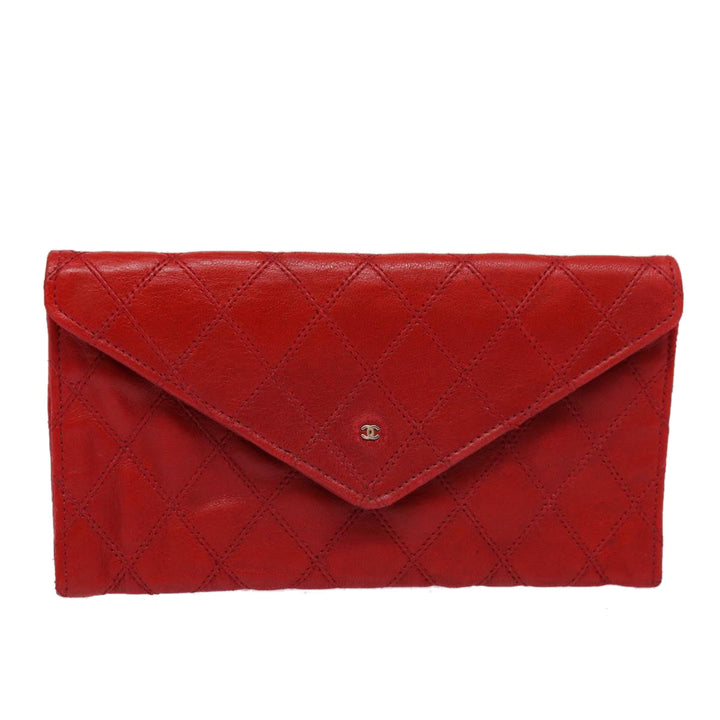 Chanel Bicolore Wallet Leather Red Gold CC Auth bs17431