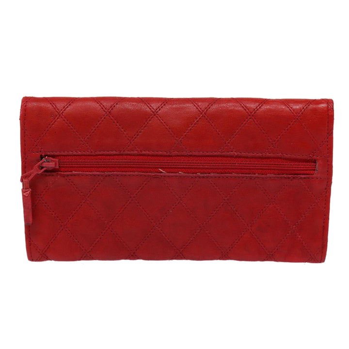 Chanel Bicolore Wallet Leather Red Gold CC Auth bs17431