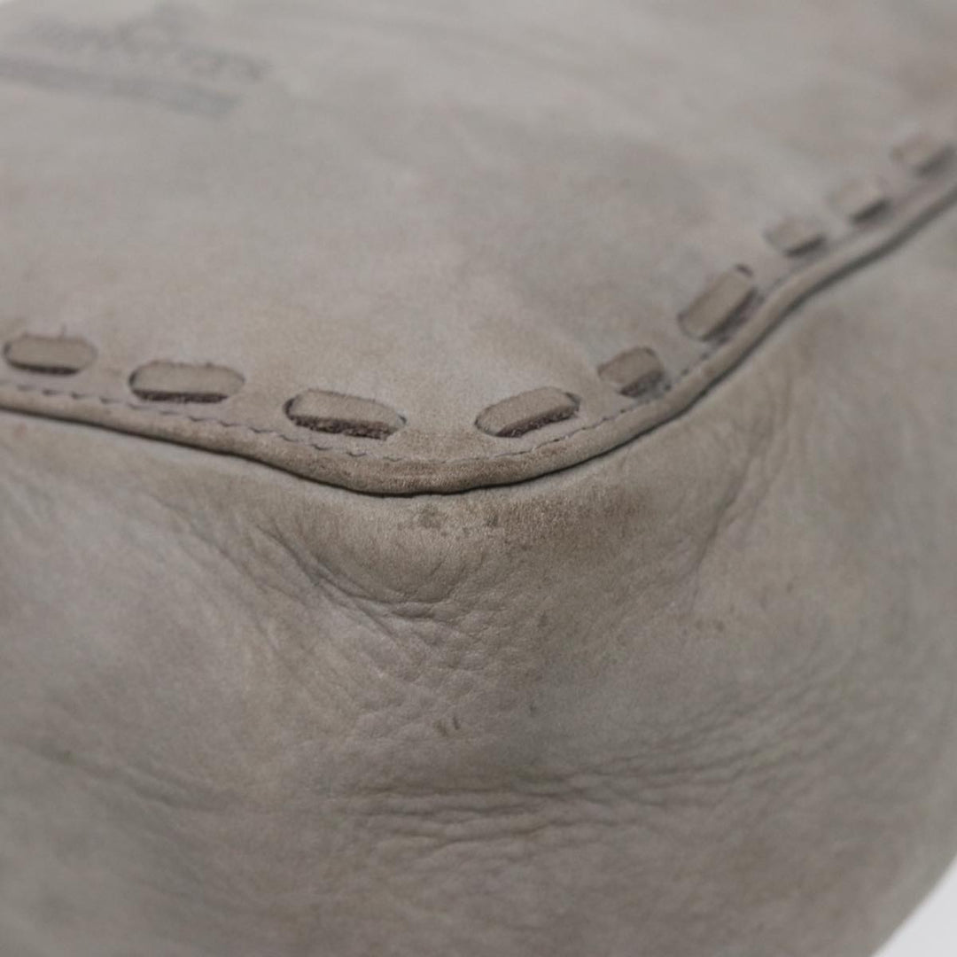 BurberrySs Hand Bag Leather Gray Silver Auth bs17438