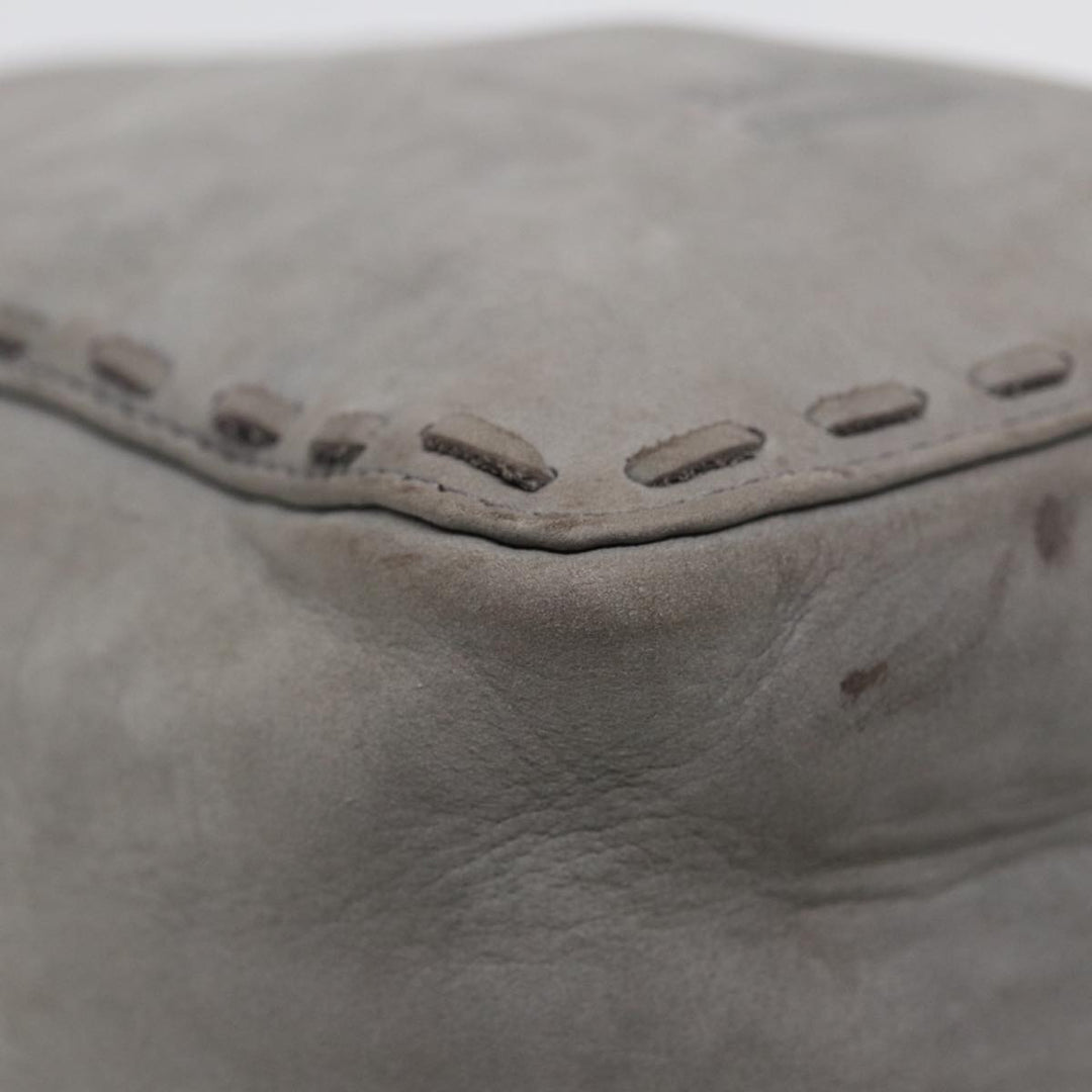 BurberrySs Hand Bag Leather Gray Silver Auth bs17438