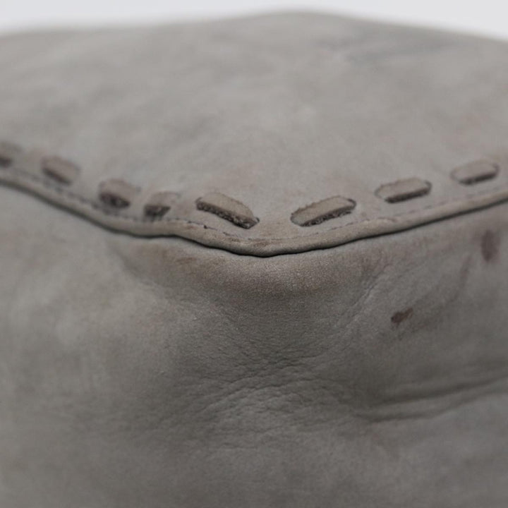 BurberrySs Hand Bag Leather Gray Silver Auth bs17438