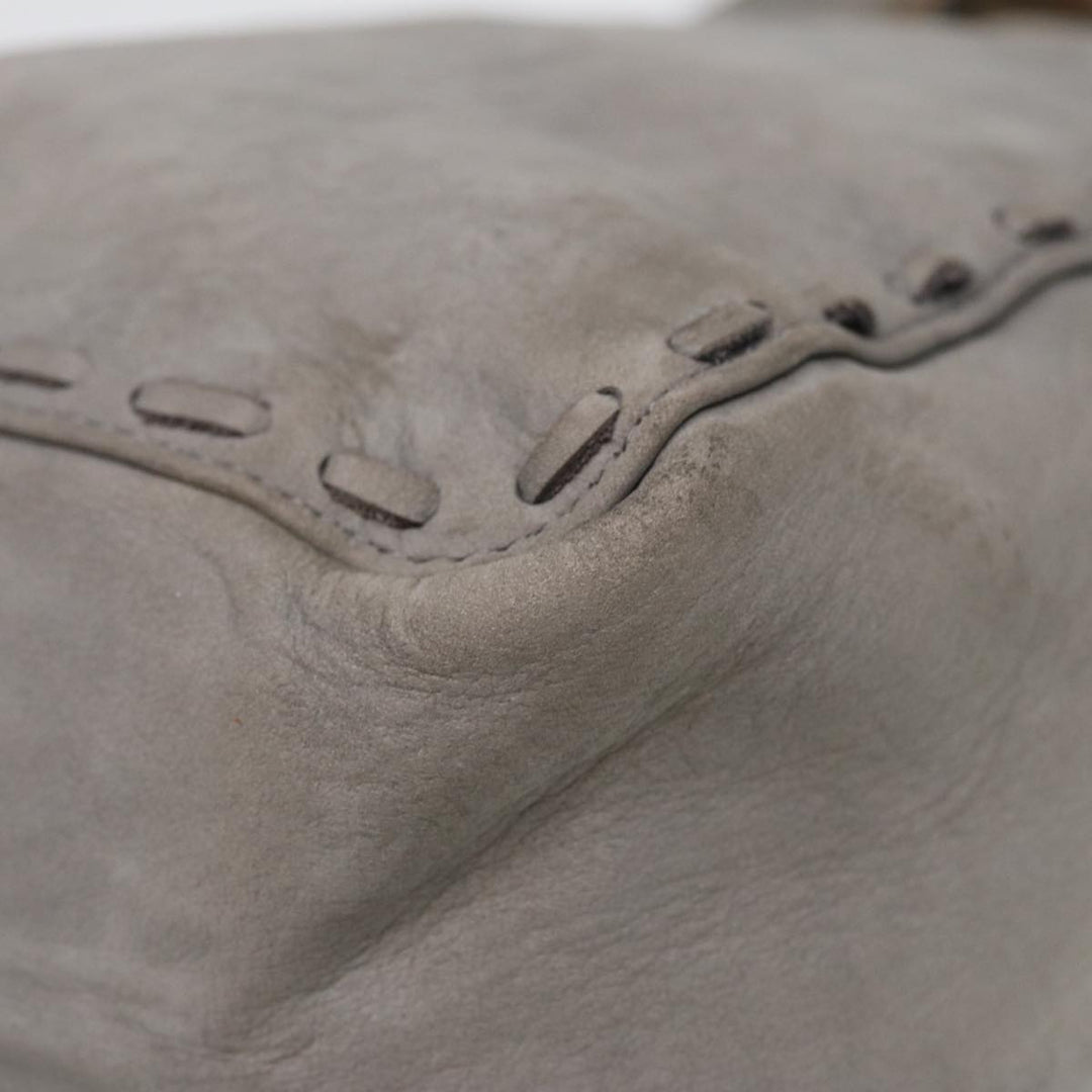 BurberrySs Hand Bag Leather Gray Silver Auth bs17438