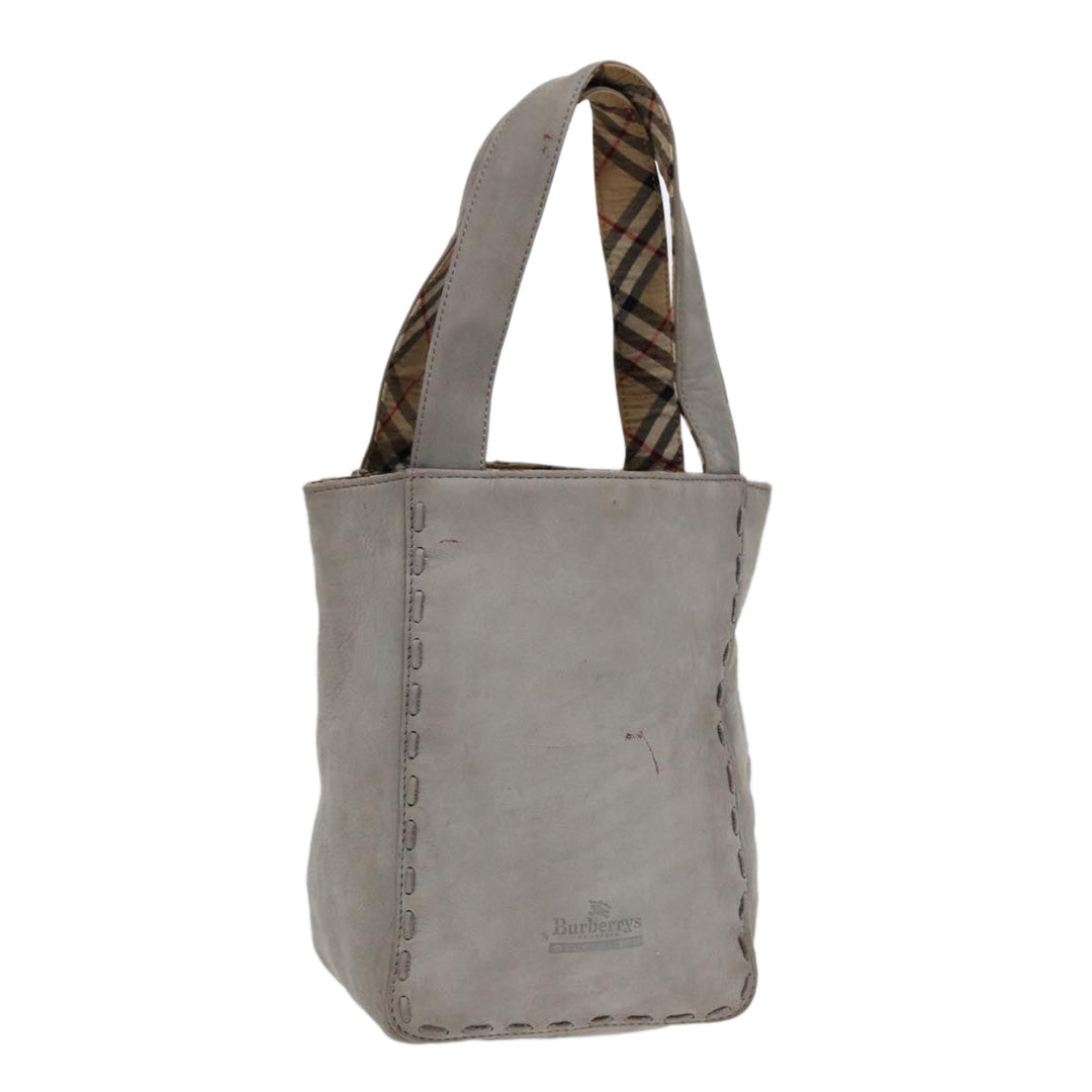 BurberrySs Hand Bag Leather Gray Silver Auth bs17438