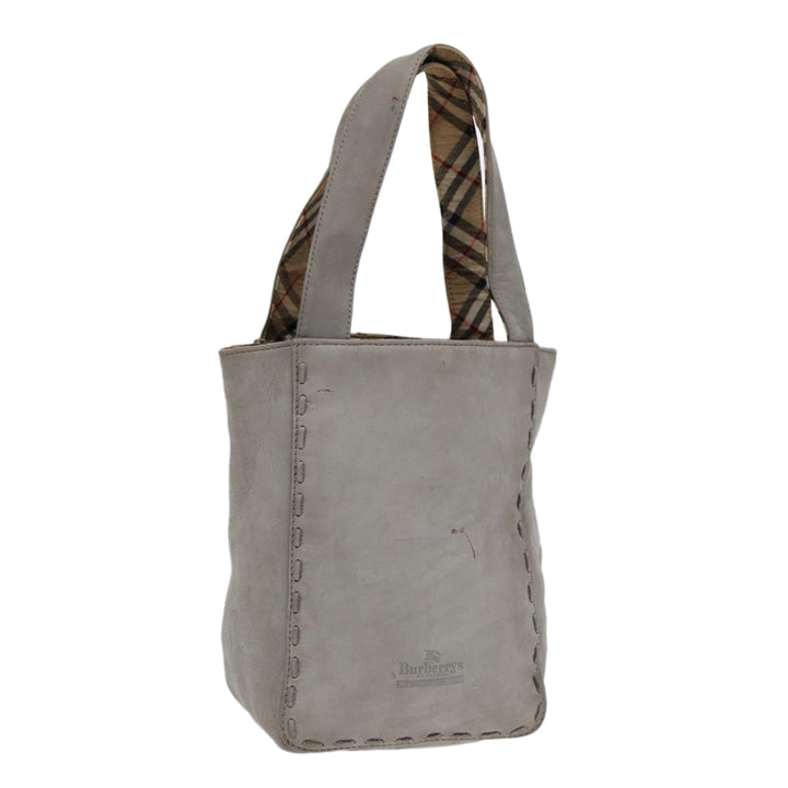 BurberrySs Hand Bag Leather Gray Silver Auth bs17438