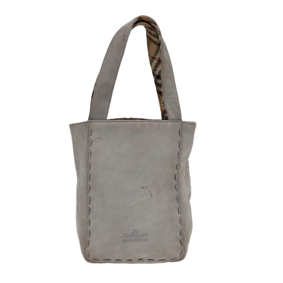 BurberrySs Hand Bag Leather Gray Silver Auth bs17438