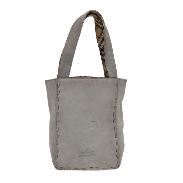 BurberrySs Hand Bag Leather Gray Silver Auth bs17438