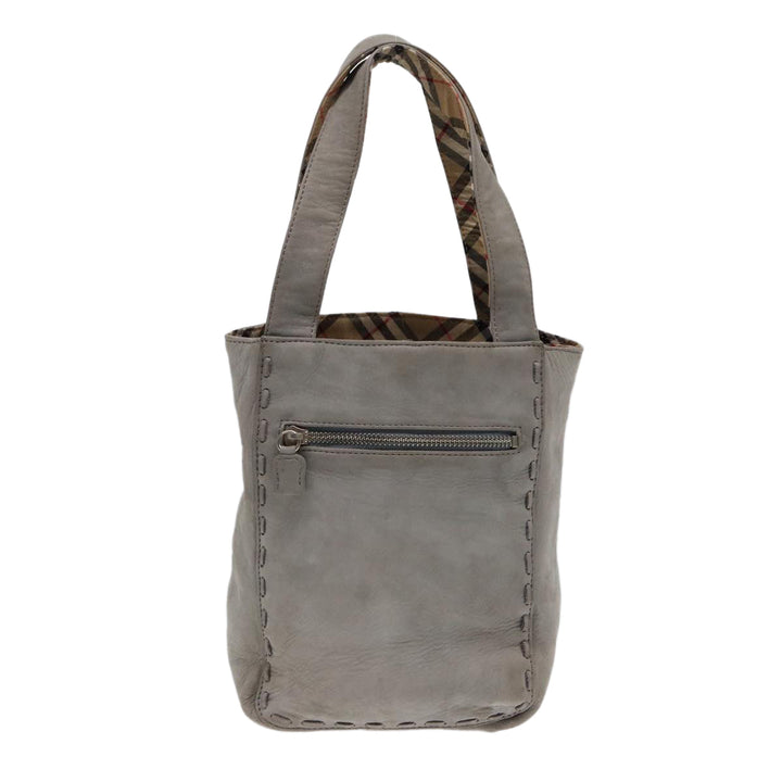 BurberrySs Hand Bag Leather Gray Silver Auth bs17438
