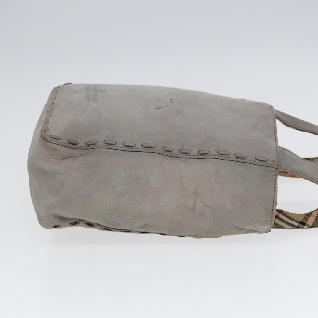 BurberrySs Hand Bag Leather Gray Silver Auth bs17438
