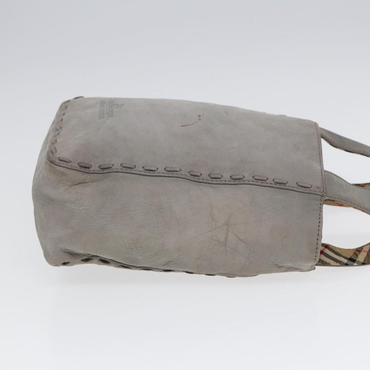 BurberrySs Hand Bag Leather Gray Silver Auth bs17438