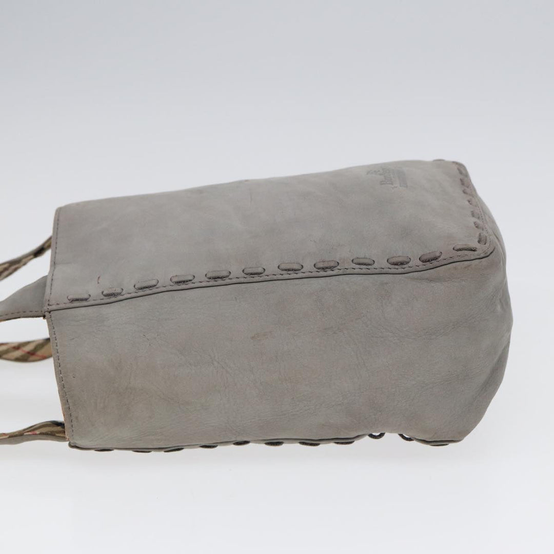 BurberrySs Hand Bag Leather Gray Silver Auth bs17438