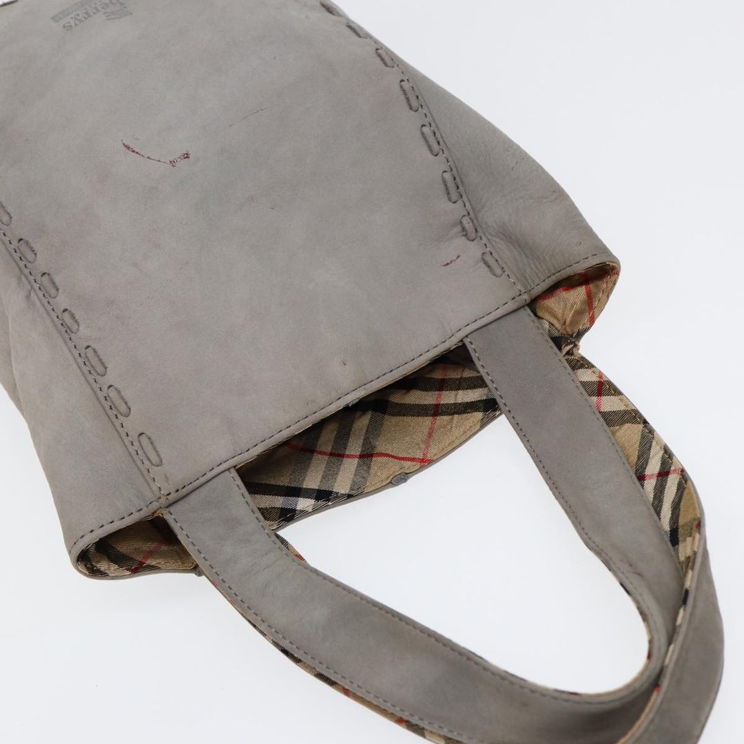BurberrySs Hand Bag Leather Gray Silver Auth bs17438