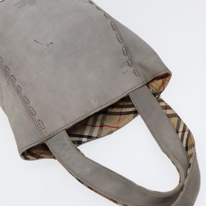 BurberrySs Hand Bag Leather Gray Silver Auth bs17438