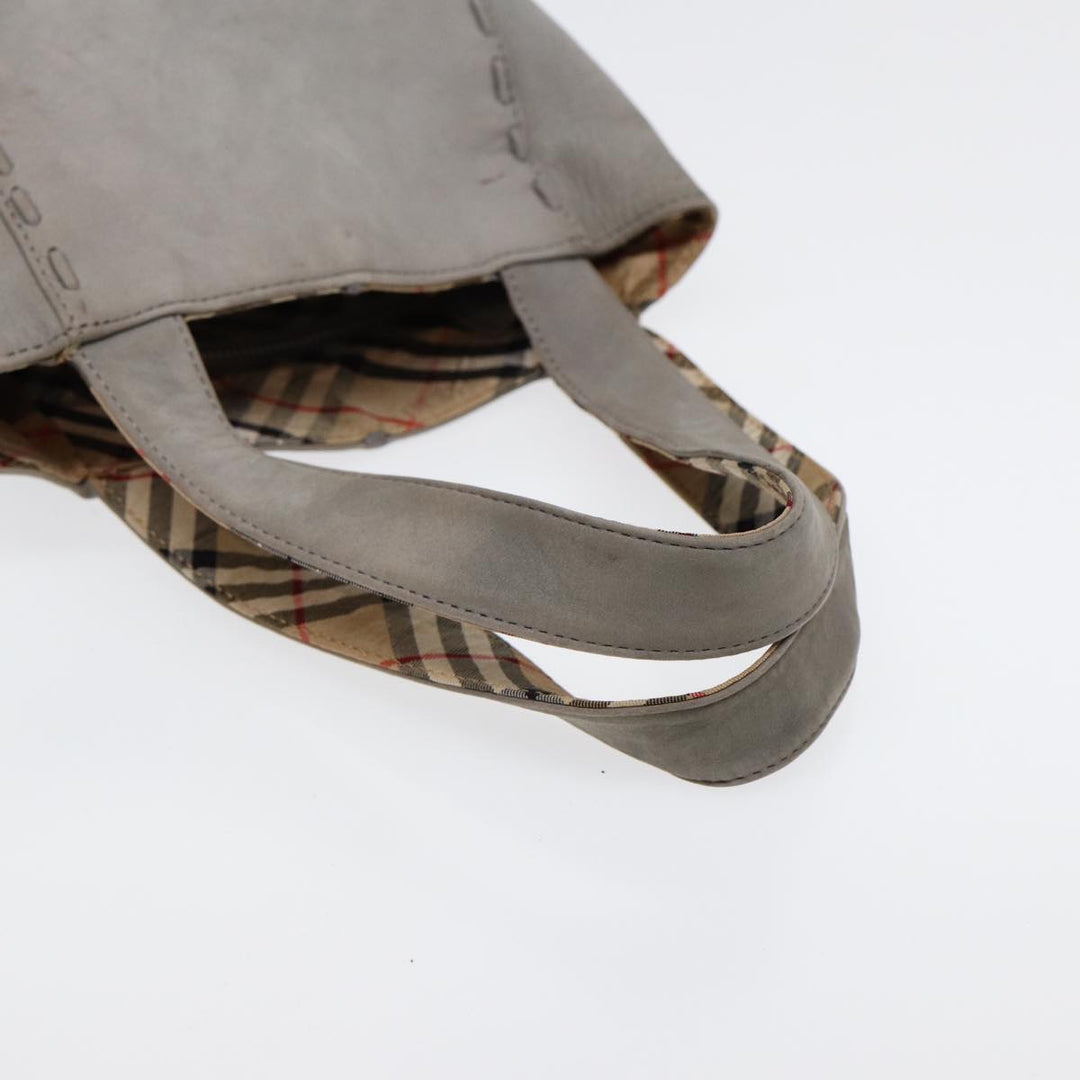 BurberrySs Hand Bag Leather Gray Silver Auth bs17438