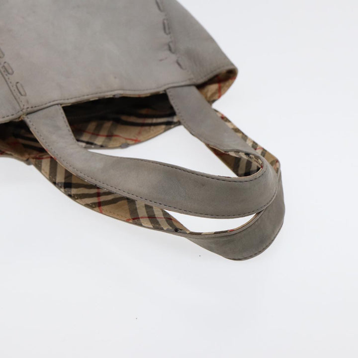 BurberrySs Hand Bag Leather Gray Silver Auth bs17438