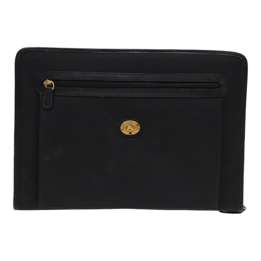 BurberrySs Clutch Bag PVC Black Gold Auth bs17440
