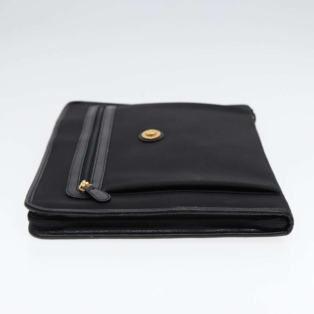 BurberrySs Clutch Bag PVC Black Gold Auth bs17440