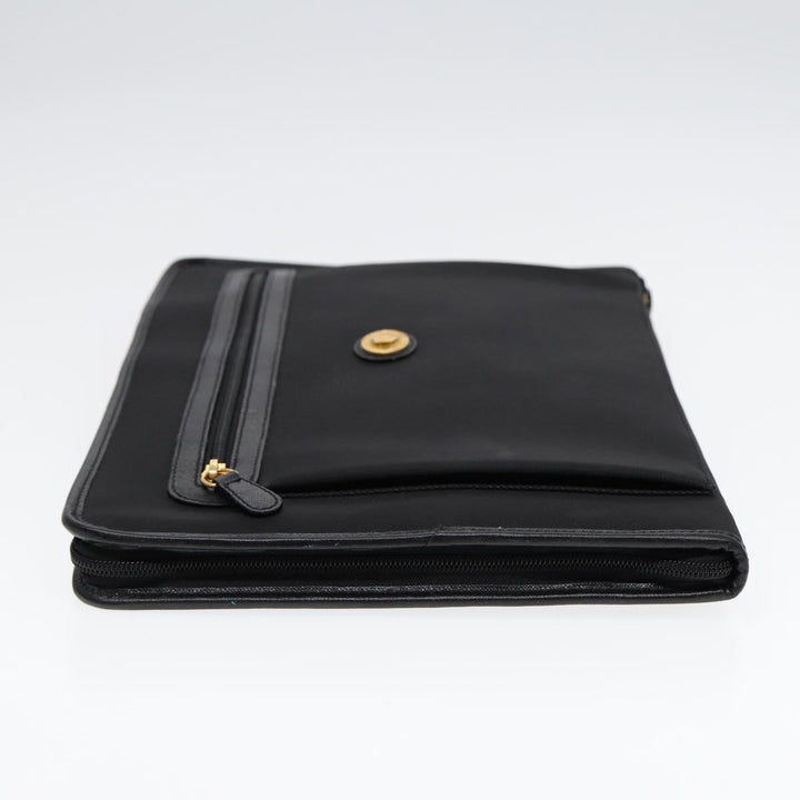 BurberrySs Clutch Bag PVC Black Gold Auth bs17440