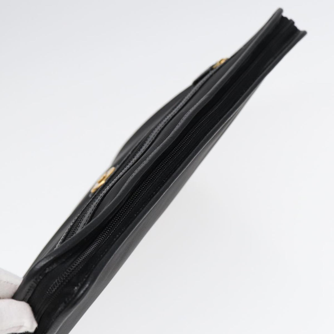 BurberrySs Clutch Bag PVC Black Gold Auth bs17440
