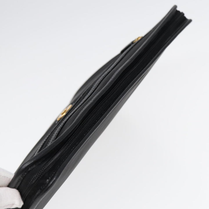BurberrySs Clutch Bag PVC Black Gold Auth bs17440