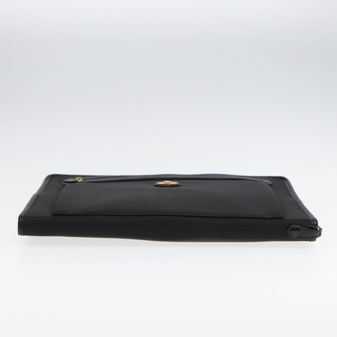 BurberrySs Clutch Bag PVC Black Gold Auth bs17440