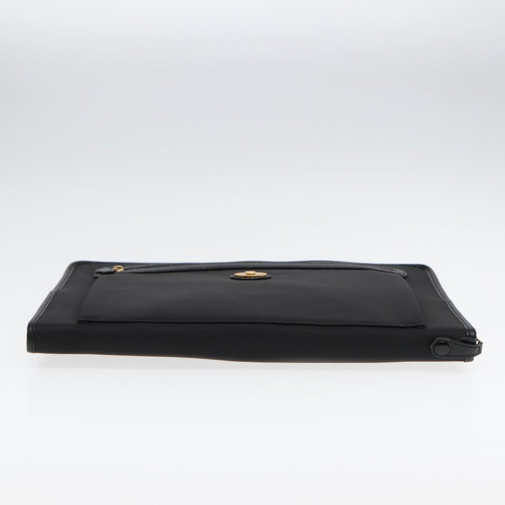 BurberrySs Clutch Bag PVC Black Gold Auth bs17440