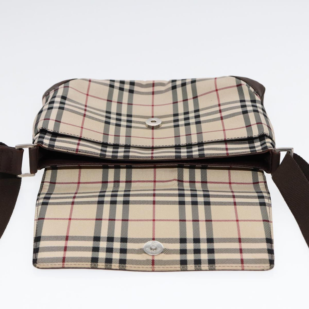 Burberry Nova Check Shoulder Bag Nylon Beige Brown Silver Auth bs17441
