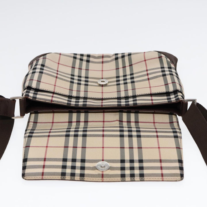 Burberry Nova Check Shoulder Bag Nylon Beige Brown Silver Auth bs17441