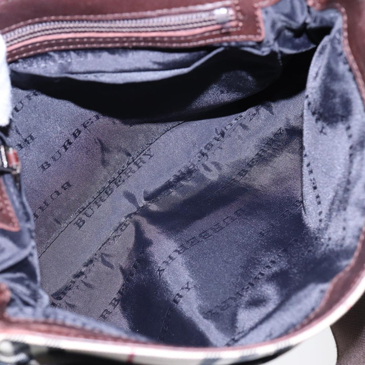Burberry Nova Check Shoulder Bag Nylon Beige Brown Silver Auth bs17441