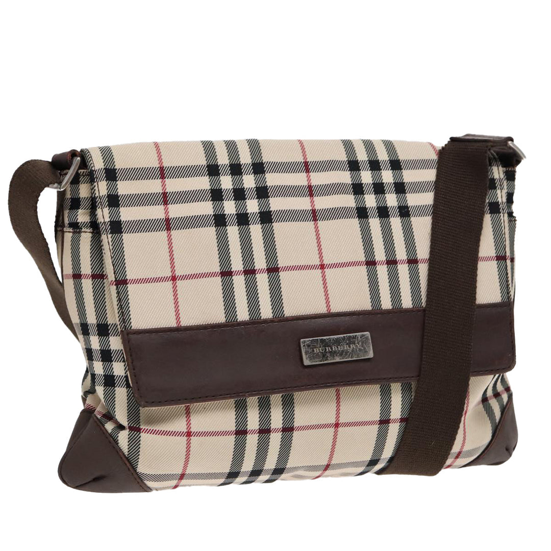 Burberry Nova Check Shoulder Bag Nylon Beige Brown Silver Auth bs17441