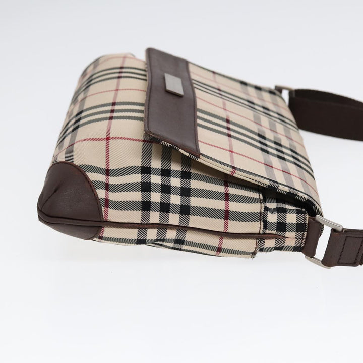 Burberry Nova Check Shoulder Bag Nylon Beige Brown Silver Auth bs17441