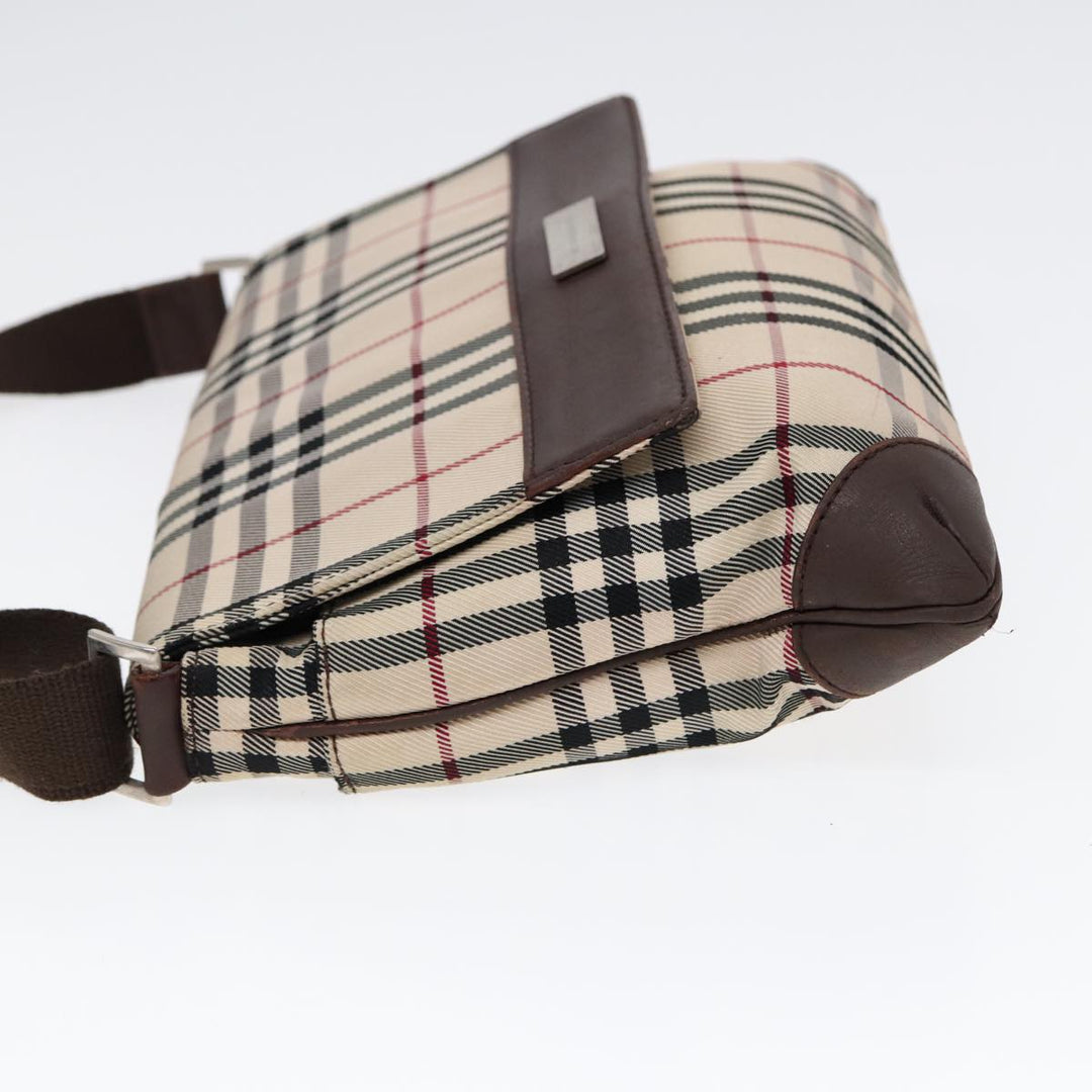 Burberry Nova Check Shoulder Bag Nylon Beige Brown Silver Auth bs17441