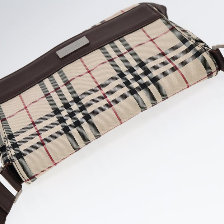 Burberry Nova Check Shoulder Bag Nylon Beige Brown Silver Auth bs17441