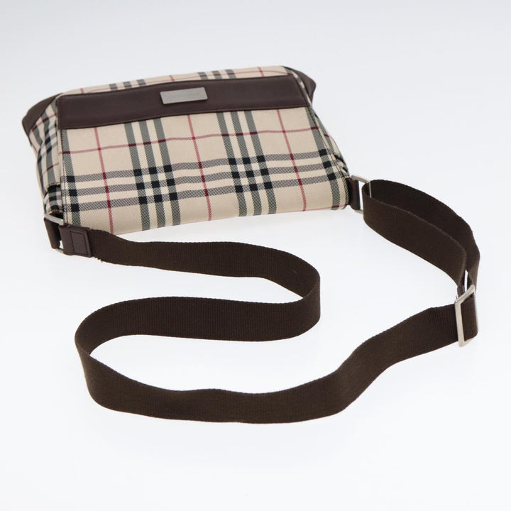 Burberry Nova Check Shoulder Bag Nylon Beige Brown Silver Auth bs17441