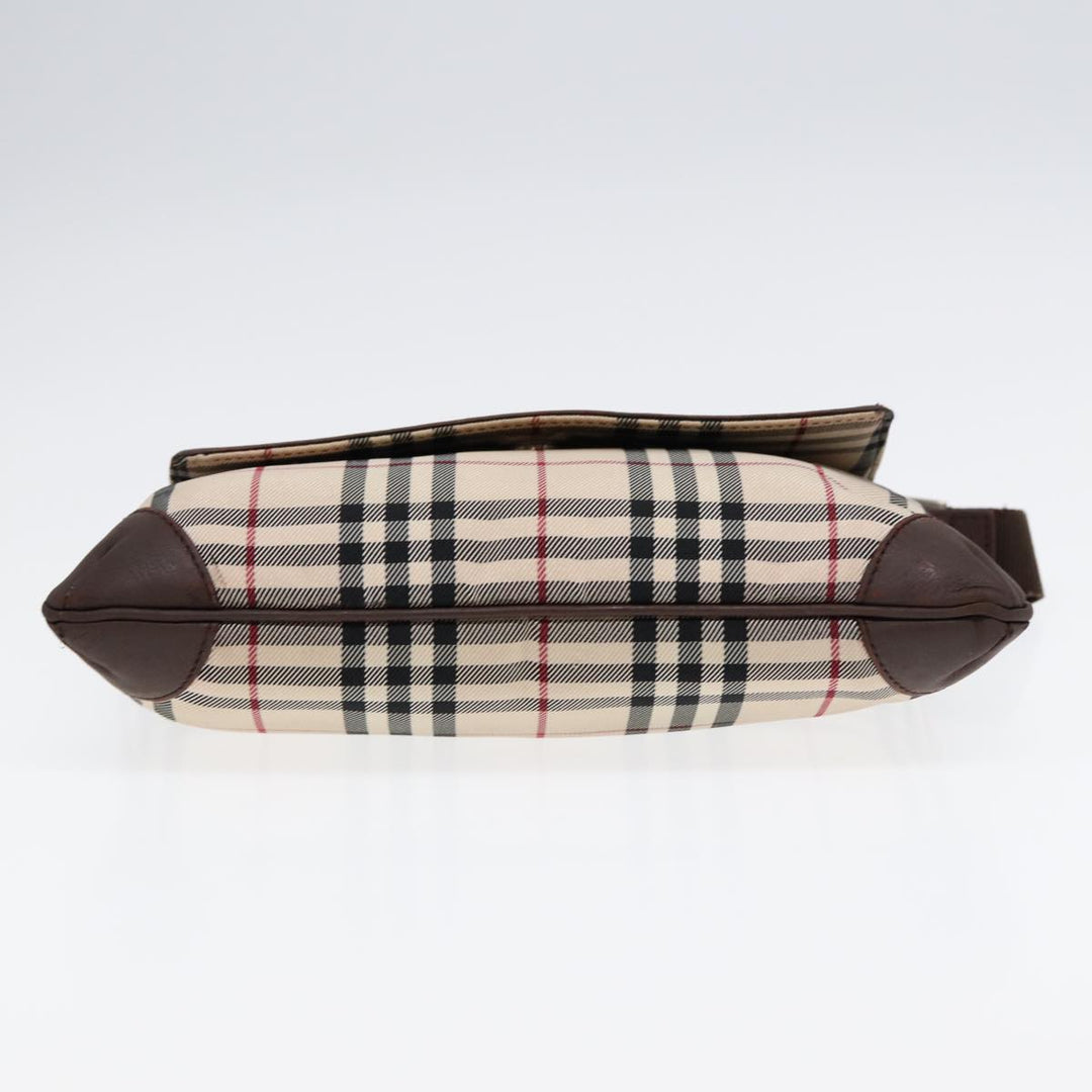 Burberry Nova Check Shoulder Bag Nylon Beige Brown Silver Auth bs17441