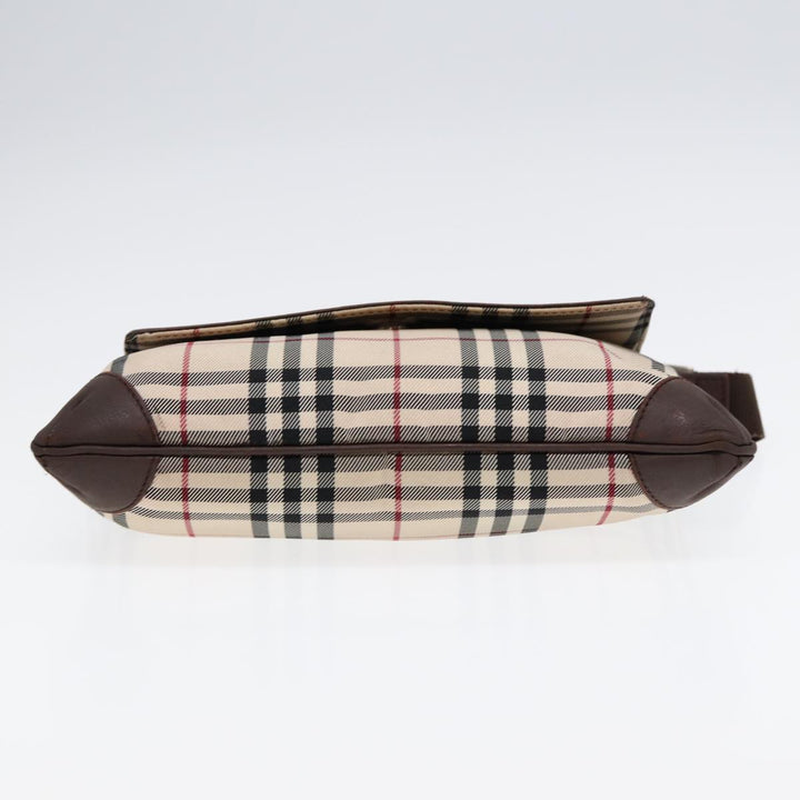 Burberry Nova Check Shoulder Bag Nylon Beige Brown Silver Auth bs17441