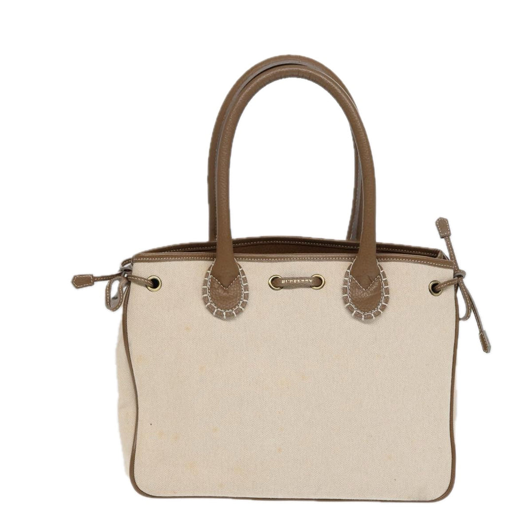 Burberry Hand Bag Canvas Beige Auth bs17442