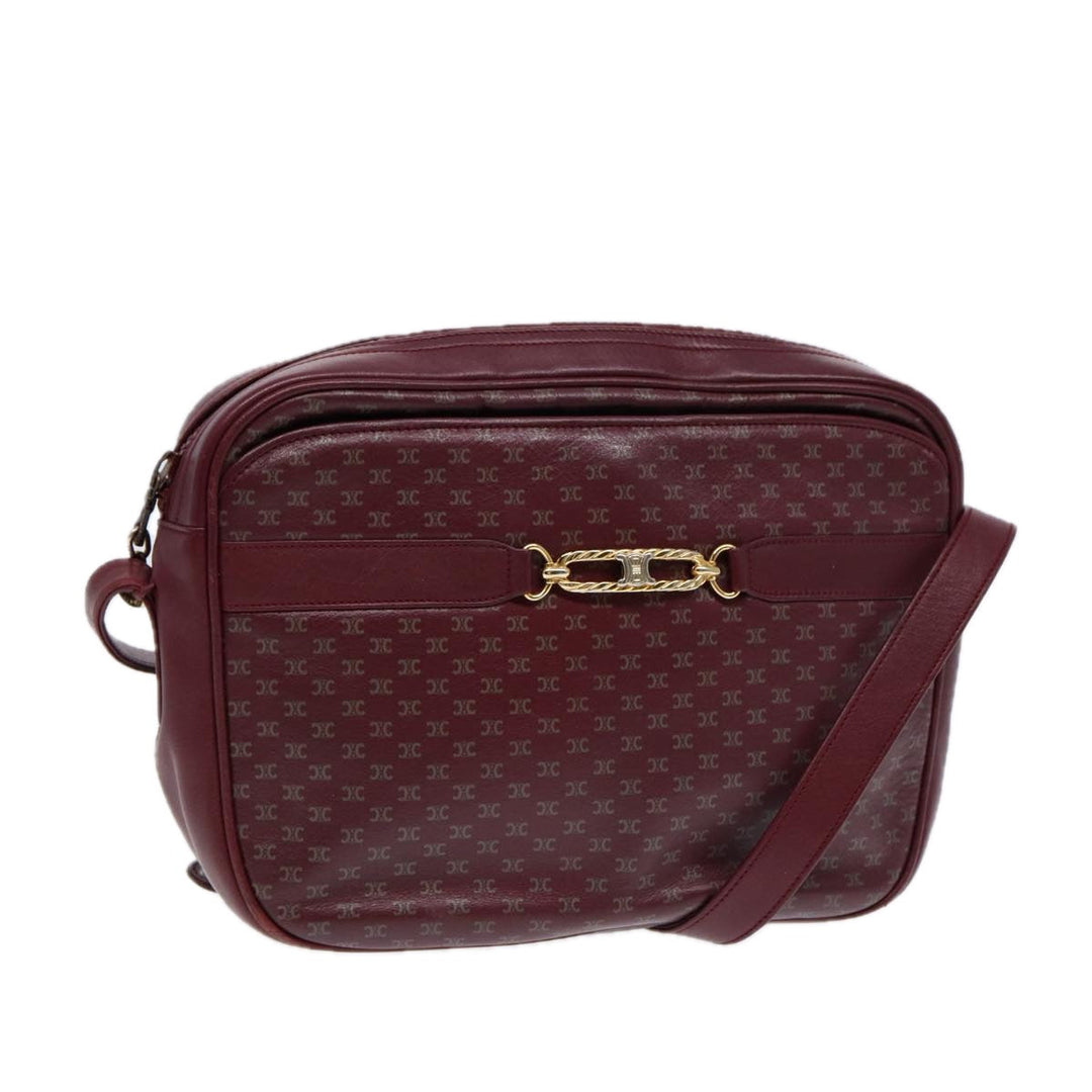 Celine Macadam Canvas Shoulder Bag Red Gold Auth bs17472