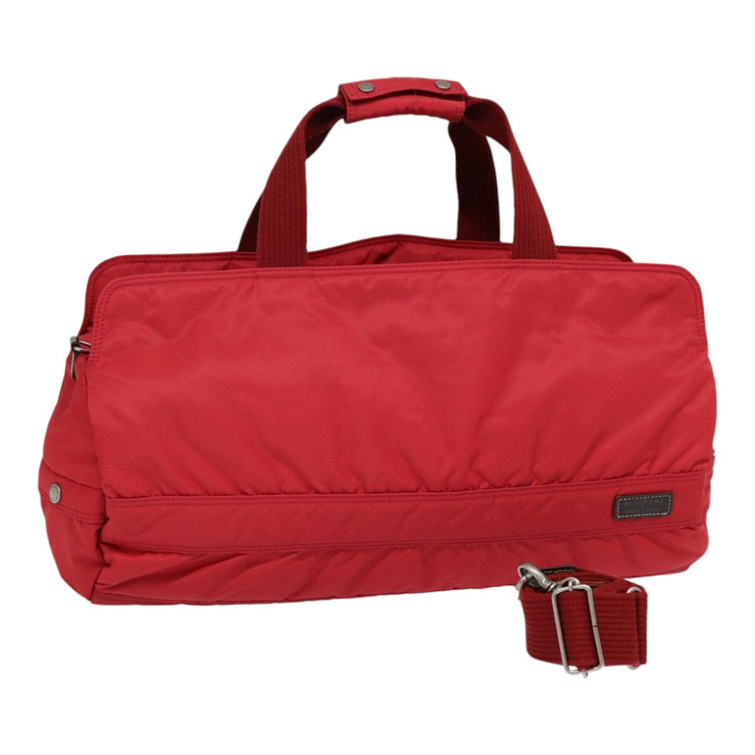 Burberry Blue Label Boston Bag Nylon 2way Red Silver Auth bs17480