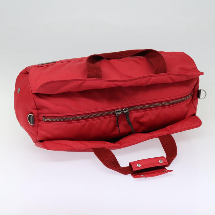 Burberry Blue Label Boston Bag Nylon 2way Red Silver Auth bs17480