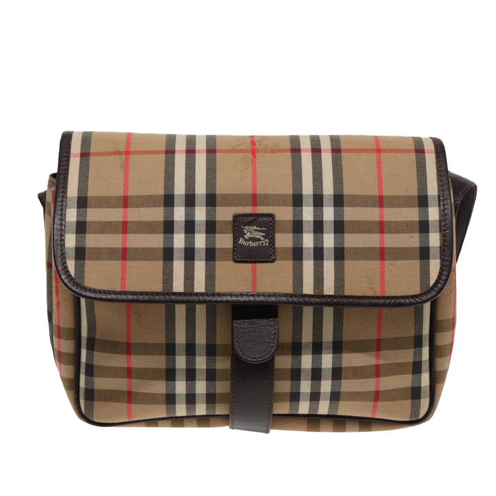 BurberrySs Nova Check Shoulder Bag Canvas Beige Gold Auth bs17481