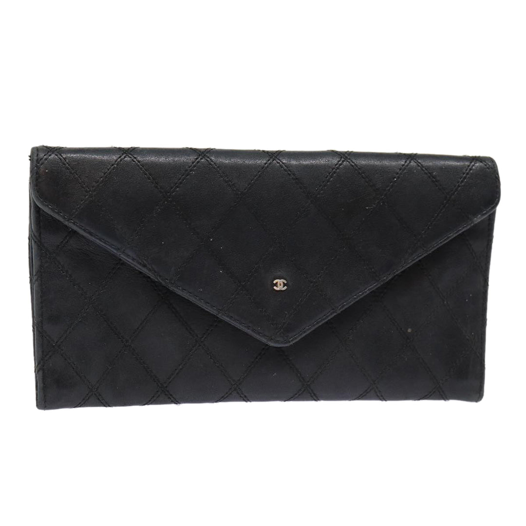 Chanel Bicolore Wallet Leather Black Gold CC Auth bs17489
