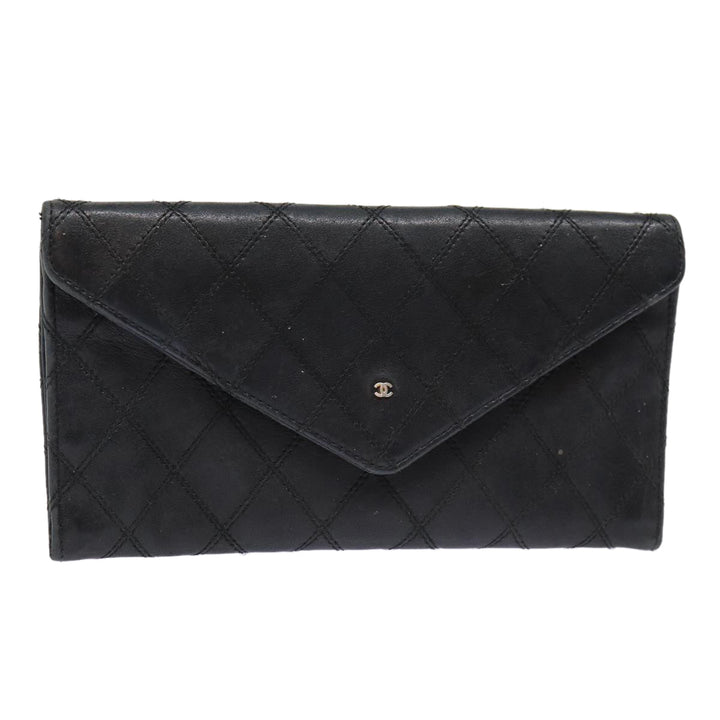 Chanel Bicolore Wallet Leather Black Gold CC Auth bs17489