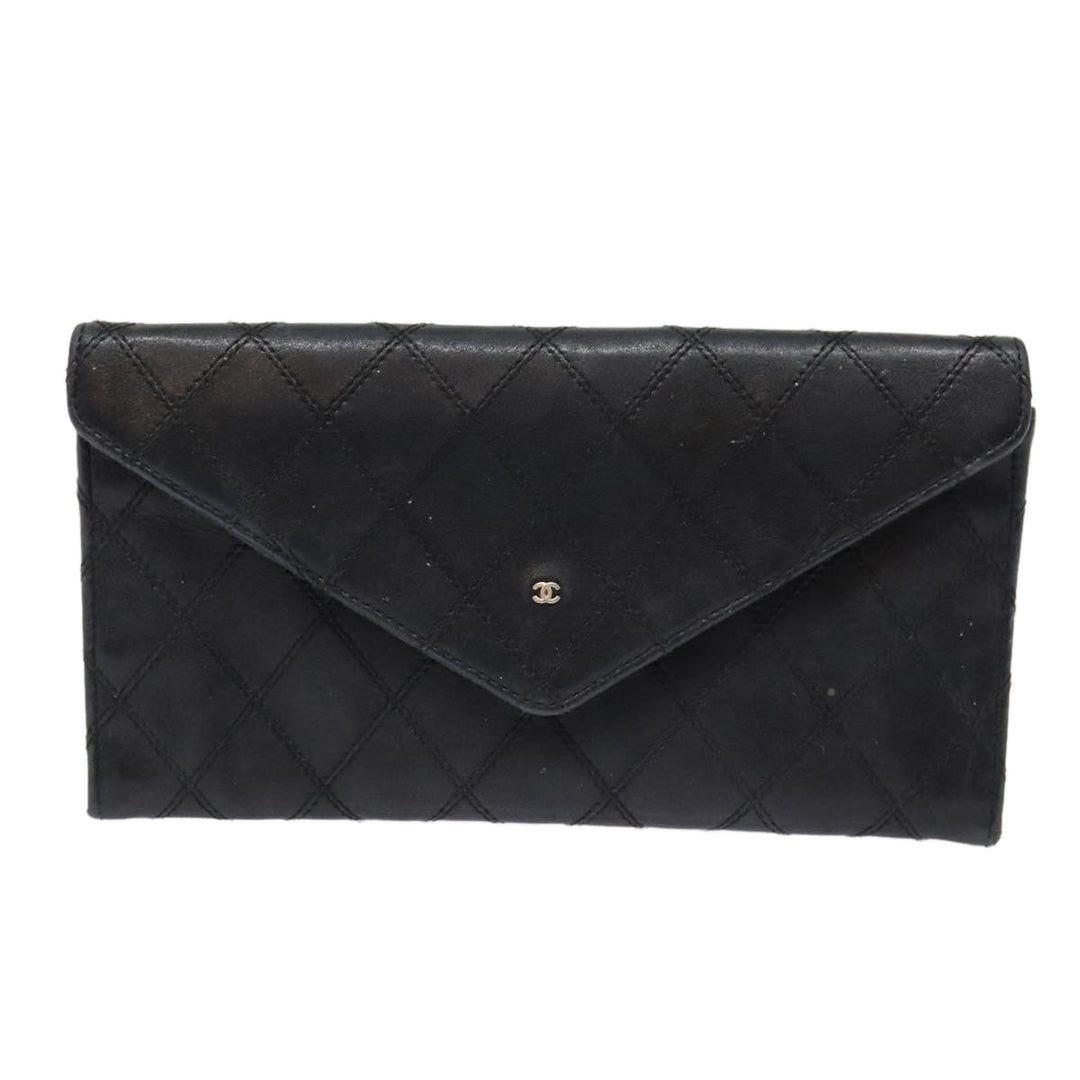 Chanel Bicolore Wallet Leather Black Gold CC Auth bs17489