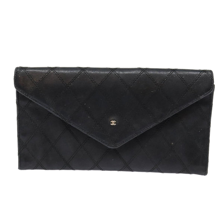 Chanel Bicolore Wallet Leather Black Gold CC Auth bs17489