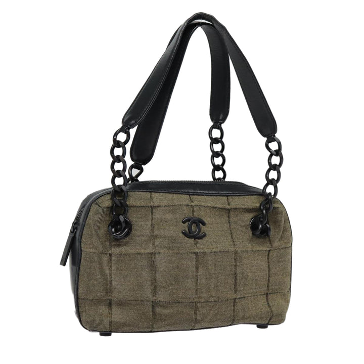 Top Quality Chanel Choco Bar Chain Hand Bag Cotton Gray CC Auth bs17534