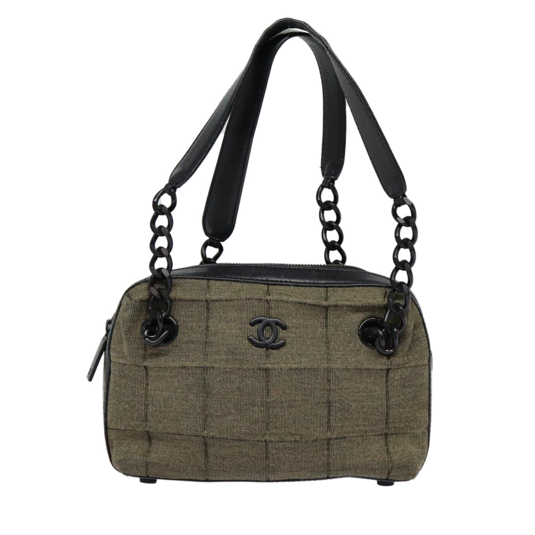 Top Quality Chanel Choco Bar Chain Hand Bag Cotton Gray CC Auth bs17534