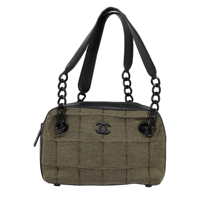 Top Quality Chanel Choco Bar Chain Hand Bag Cotton Gray CC Auth bs17534