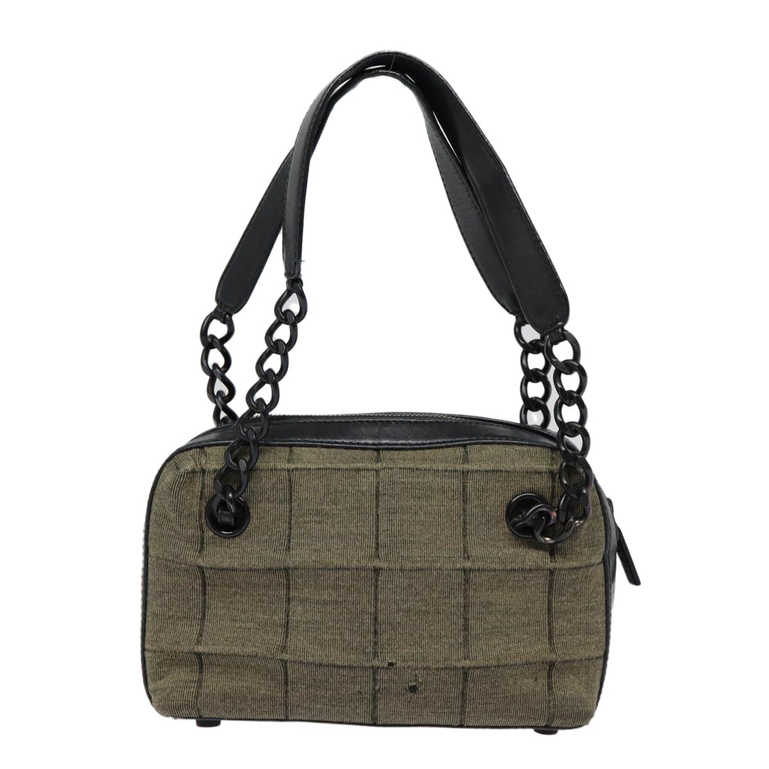 Top Quality Chanel Choco Bar Chain Hand Bag Cotton Gray CC Auth bs17534