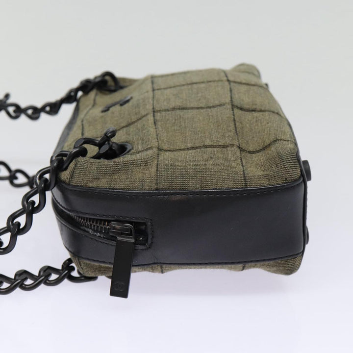 Top Quality Chanel Choco Bar Chain Hand Bag Cotton Gray CC Auth bs17534