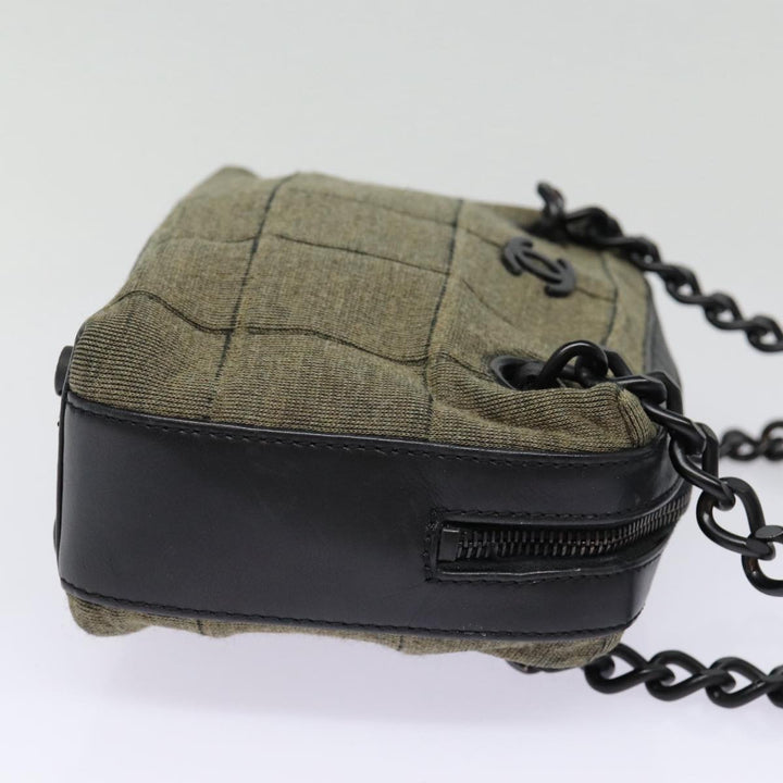 Top Quality Chanel Choco Bar Chain Hand Bag Cotton Gray CC Auth bs17534